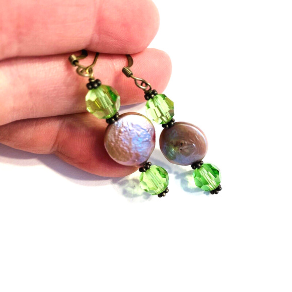 Pierced Earrings Fashion Jewelry Pink & Green Beaded Drop Dangle Style Beads - Picture 5 of 5